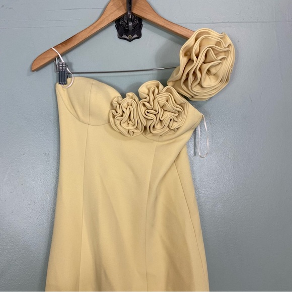 The Wolf Gang Flores Rose Floral Applique‎ Yellow One Shoulder Dress XS - Picture 3 of 11